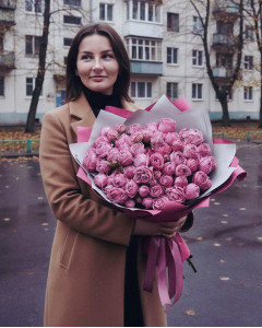 15 малинових кущових півоноподібних троянд Мисти баблс