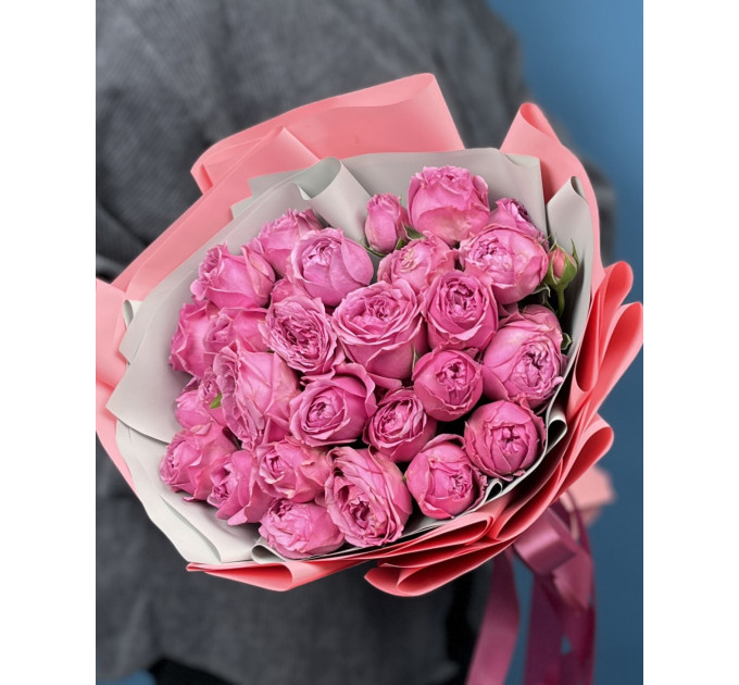 9 малинових кущових півоноподібних троянд Мисти баблс