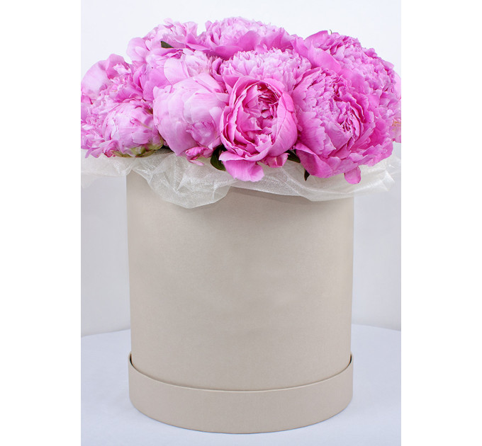 Півонії  у капелюшної капелюшної  коробці