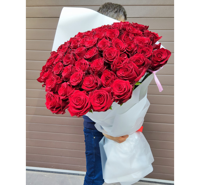 Букет з 75 метрових червоних троянд