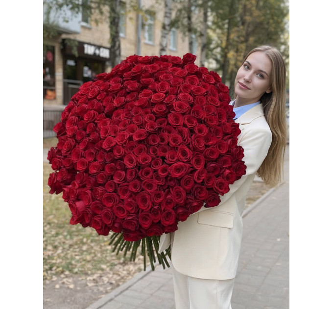 Букет з 201 метрової червоної  троянди