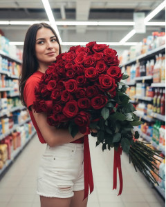 Букет з 45 метрових червоних троянд