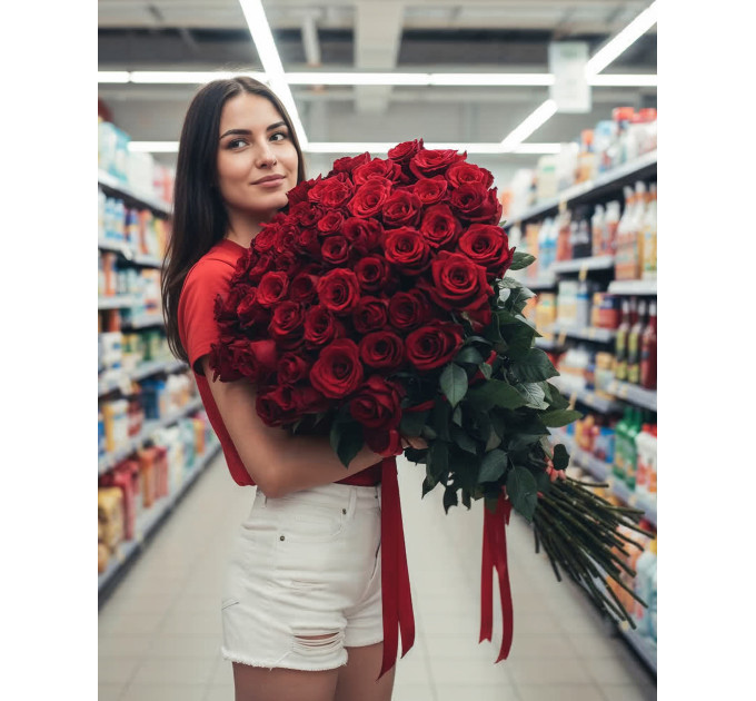Букет з 45 метрових червоних троянд