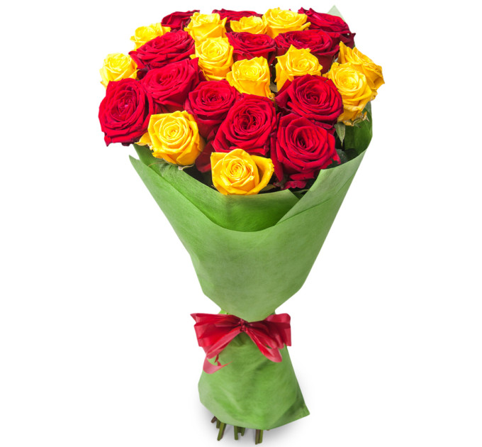 Букет червоних та жовтих троянд "Сонечко"
